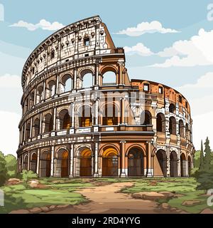 Colosseum. Colosseum hand-drawn comic illustration. Vector doodle style cartoon illustration Stock Vector