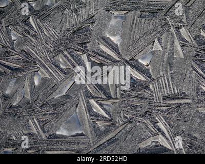 Ice crystals in the garden pond, ice patterns, ice formations Stock Photo