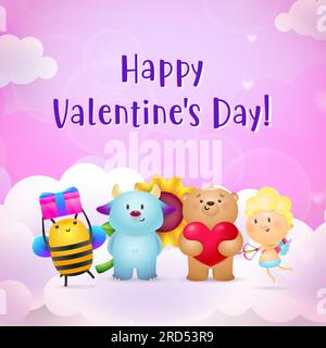 Valentines day invitation design. Cartoon bee Stock Vector