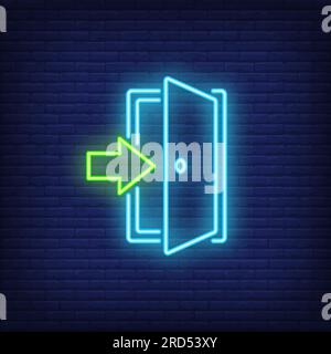 Open door with arrow neon sign Stock Vector