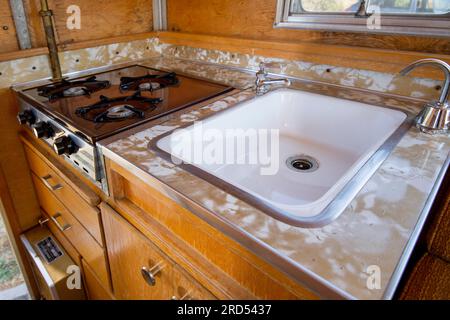 1965 'Alaskan' pop up camper fitted to a 1958 Chevy truck Stock Photo