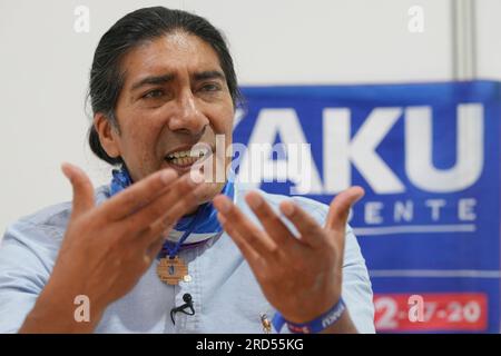 Yaku Perez, presidential candidate for the Claro Que Se Puede alliance,  consisting of the Socialist Party, Popular Unity and Democracy parties,  speaks during an event to present his government plan, in Quito