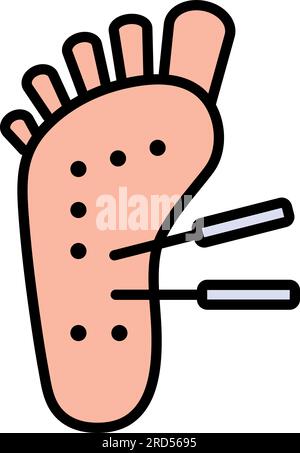 Foot acupuncture icon. Flat color foot acupuncture icon for web design isolated on white background. Acupuncture sign symbol or logo, vector illustrat Stock Vector