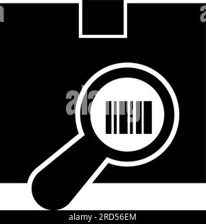 Barcode on box with magnifying glass, Tracking parcel. Flat Vector Icon illustration. Simple black symbol on white background. Tracking search parcel Stock Vector