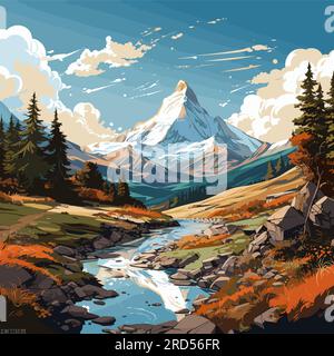 Matterhorn. Matterhorn hand-drawn comic illustration. Vector doodle ...