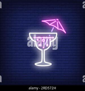 Neon icon of umbrella cocktail Stock Vector