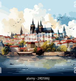 Prague castle. Prague castle hand-drawn comic illustration. Vector doodle style cartoon illustration Stock Vector