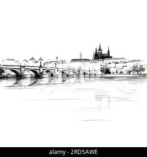 Prague castle. Prague castle hand-drawn comic illustration. Vector doodle style cartoon illustration Stock Vector