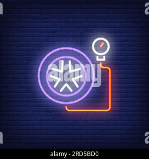 Tire compressor for car neon icon Stock Vector