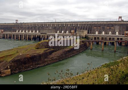 Rear side of the Itaipu hydroelectric power plant power plant, near the border between Brazil and Paraguay, Brazil Stock Photo