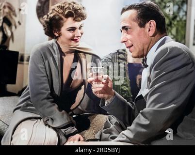 Marta Toren, Humphrey Bogart, on-set of the Film, 'Sirocco', Columbia Pictures, 1951 Stock Photo