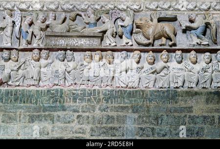 Romanesque Rood Screen Detail, Romanesque rood screen with ancestors of Jesus, above it death ...