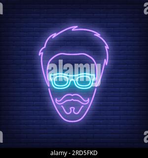 Stylish man face neon sign Stock Vector