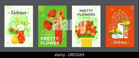 Colorful posters design with pretty flowers Stock Vector