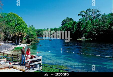 Viewing platform, Rainbow River, Florida, USA Stock Photo