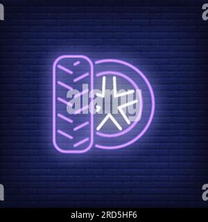 Tire fitting for car neon icon Stock Vector