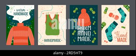Warm handmade clothes posters set Stock Vector