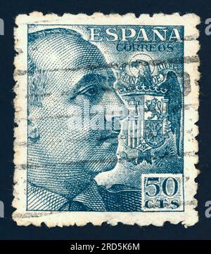 General Franco (Francisco Franco Bahamonde), (1892 – 1975). Postage stamp issued in Spain in Stock Photo