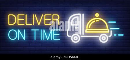Deliver on Time sign in neon style Stock Vector