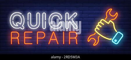 Quick Repair sign in neon style Stock Vector