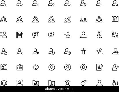 User related vector icon set. Man, woman, child, profile, gay, pregnant vector illustration Stock Vector