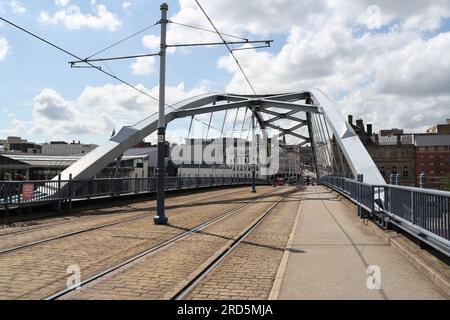 Park Square Bridge in Sheffield city centre England UK, with Tram Tracks transport network infrastructure Stock Photo