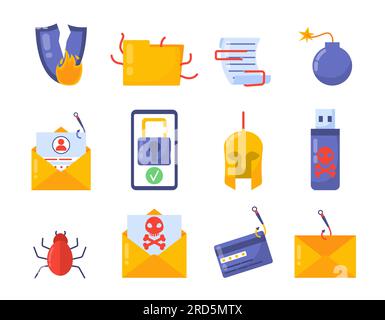 Set of hacker color icons Stock Vector