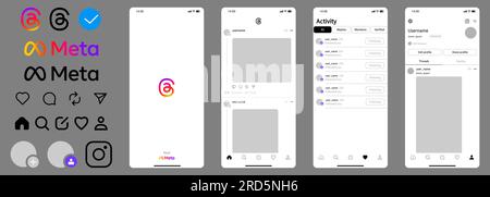 Threads mockup social media template. New Instagram app isolated on gray background Stock Vector