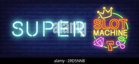 Super slot machine neon sign Stock Vector