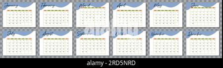 Calendar for 2024 year. Week Starts on Sunday. Vector illustration Stock Vector