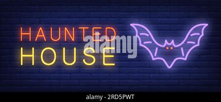 Haunted house neon style banner Stock Vector