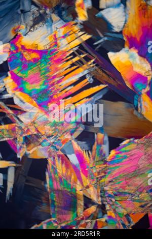 Effects of polarization on crystallization of chmemical substaces as show under the microscope Stock Photo
