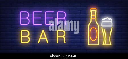 Beer bar neon style banner Stock Vector
