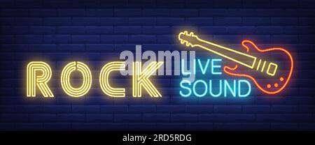 Rock, live sound neon style banner Stock Vector