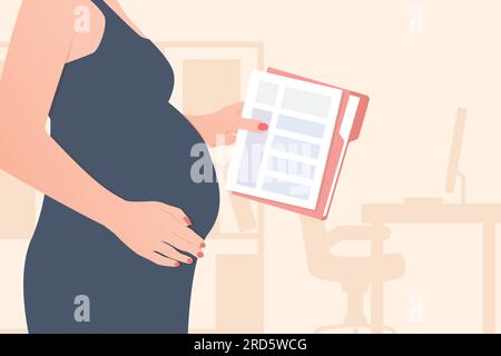 pregnant businesswoman at the office; finishing work before maternity leave- vector illustration Stock Vector