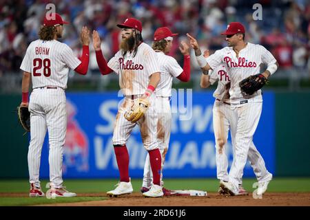 Philadelphia Phillies first baseman Alec Bohm in action during a baseball  game against the Boston Red Sox, Sunday, May 7, 2023, in Philadelphia. (AP  Photo/Laurence Kesterson Stock Photo - Alamy