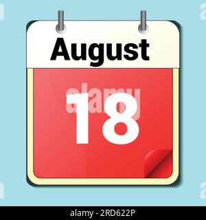 day on the calendar, vector image format, August 18 Stock Vector