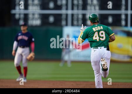 Oakland Athletics' Tyler Wade celebrates after hitting a double against the  Cleveland Guardians during the fourth inning of a baseball game Wednesday,  June 21, 2023, in Cleveland. (AP Photo/David Dermer Stock Photo 