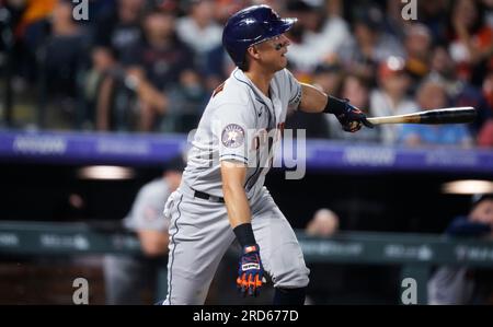 Houston Astros' Mauricio Dubon flies out during the fifth inning of a spring  training baseball game against the Atlanta Braves Friday, March 3, 2023, in  West Palm Beach, Fla. (AP Photo/Jeff Roberson