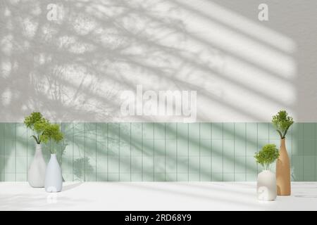 Simple monotone background with vases, tree shadows and natural light. Stock Photo