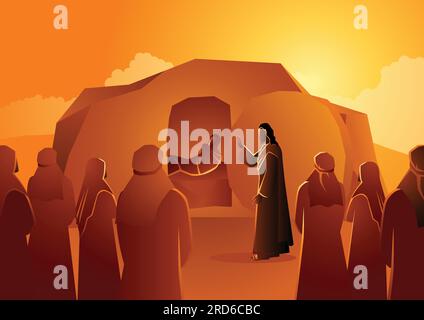 Biblical vector illustration series, Jesus raises Lazarus from the dead Stock Vector