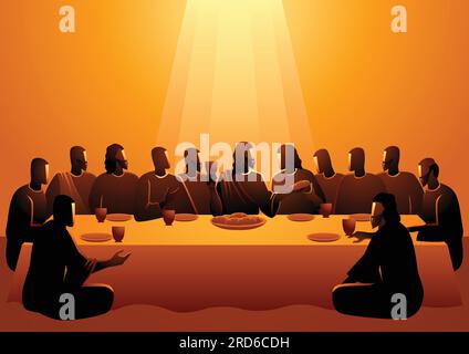 Biblical vector illustration series, Jesus shared with his Apostles in Jerusalem before his crucifixion, The Last Supper Stock Vector