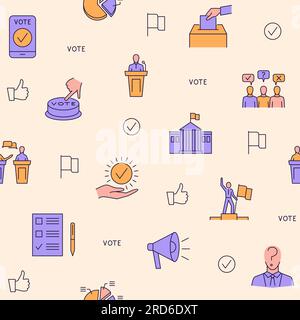 Politics and voting seamless pattern in line style. Elections, balloting, public speech and political debate. Vector illustration. Stock Vector