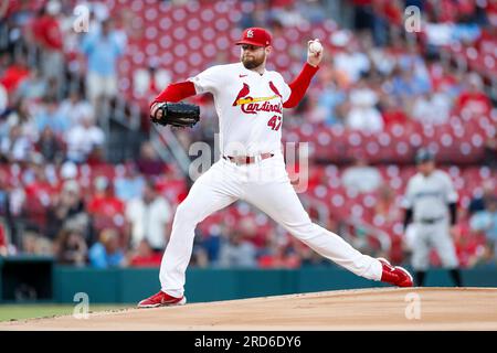 St. Louis Cardinals starting pitcher Jordan Montgomery (47) throws to the plate during a MLB regular season game between the Miami Marlins and St. Lou Stock Photo