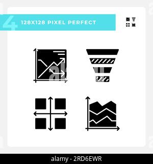 Marketing charts black glyph icons set on white space Stock Vector