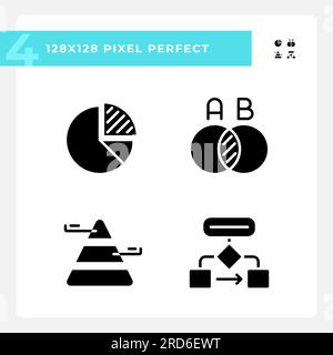 Data presentation black glyph icons set on white space Stock Vector