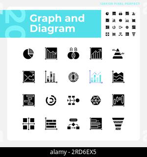 Graph and diagram black glyph icons set on white space Stock Vector