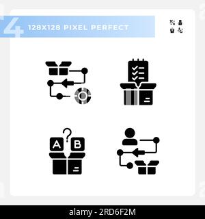 Pixel perfect glyph style product management icons Stock Vector