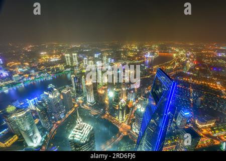 Beautiful modern building in Shanghai at night time , China Stock Photo