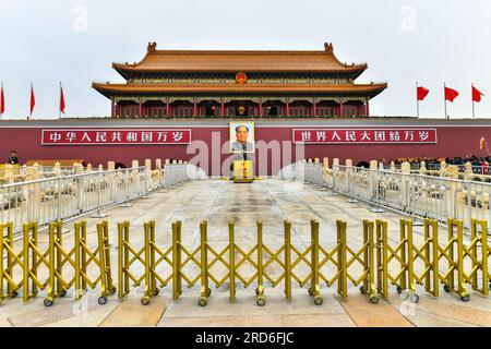Beijing, China, November 2, 2015: Front entrance to the Forbidden City (Tiananmen square ) is a symbol of the people's republic of China.located in th Stock Photo